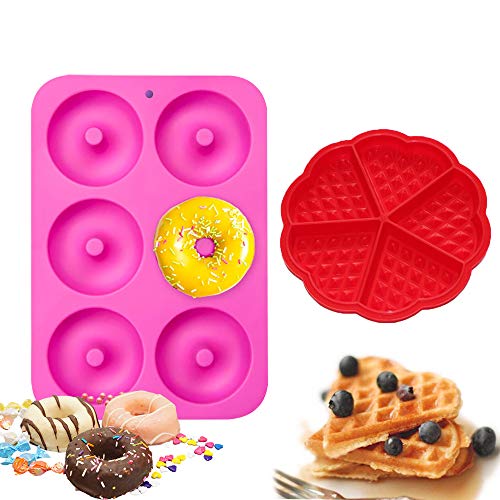 Juego de moldes de silicona para gofres, bandeja antiadherente para hornear con 6 cavidades, moldes de silicona para hornear gofres resistentes al calor para tartas, galletas, bagels