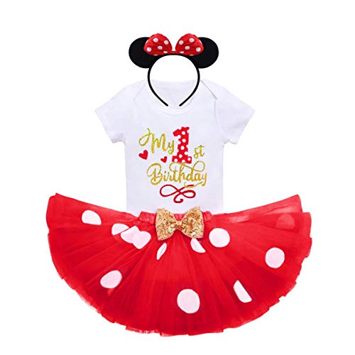 Juego de ropa para recién nacido con diseño de Minnie y lunares, para recién nacido, con lentejuelas, vestido de lentejuelas y ratón