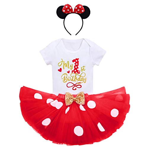 Juego de ropa para recién nacido con diseño de Minnie y lunares, para recién nacido, con lentejuelas, vestido de lentejuelas y ratón