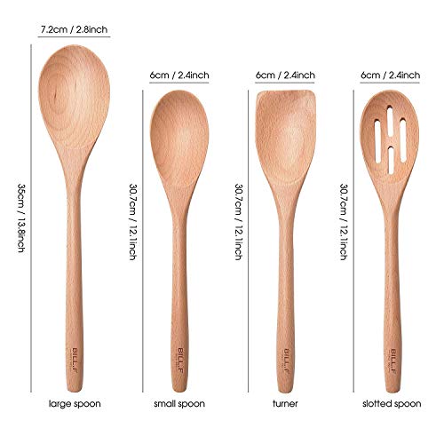 Juego de utensilios de cocina de madera de haya, utensilios de cocina, utensilios de cocina, 4 piezas, cuchara y espátula, mezcla perfecta para ollas y sartenes antiadherentes