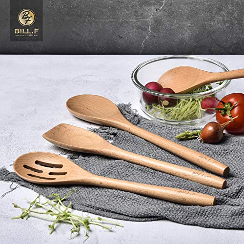 Juego de utensilios de cocina de madera de haya, utensilios de cocina, utensilios de cocina, 4 piezas, cuchara y espátula, mezcla perfecta para ollas y sartenes antiadherentes