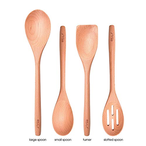 Juego de utensilios de cocina de madera de haya, utensilios de cocina, utensilios de cocina, 4 piezas, cuchara y espátula, mezcla perfecta para ollas y sartenes antiadherentes