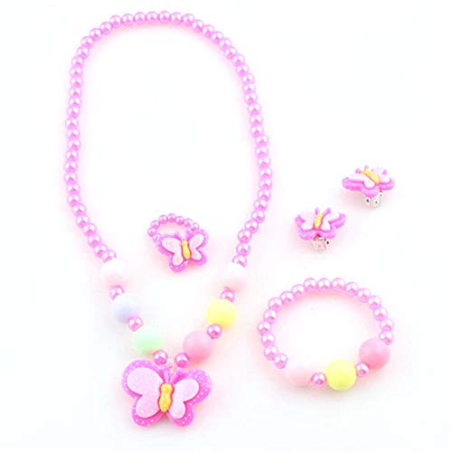 Juego Joyas Niña Pequeña, Pendientes Clip Niña Set, Pendientes Clip Dibujos Animados con Conjunto Joyas Mariposa para Regalo Favores Fiesta Princesa, Vestir Princesita