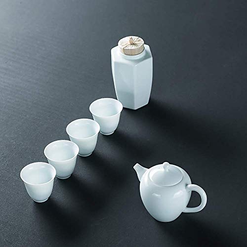 Juegos de té Juego pequeño de Porcelana Azul y Blanca Tetera de Belleza Simple de Estilo japonés Cuatro Tazas Blanco Puro para el hogar Juego de té de la Tarde para el hogar (Tamaño: Gratis)