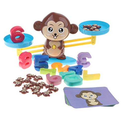 Juguete Educativo Niños Balanza de Equilibrio Números Tarjetas de Monos de Resto y Sumación Juego para Aprendizaje de Aritméticos