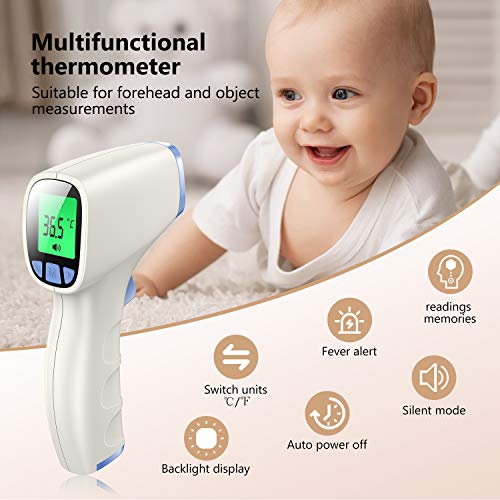 JUMPER FR202 Termómetro Digital sin Contacto Termómetro Infrarrojo Profesional para Bebés con Lectura Instantánea Alarma Contra la Fiebre - Adecuado para Bebés Niños Adultos (Azul)