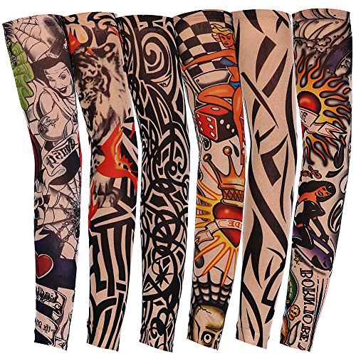 JUNGEN 6 Pcs Tatuaje Mangas Falsas Novedad Rock Temporal Tatuaje Brazo Medias Mangas 45 cm Disfraces de Disfraces