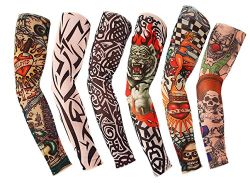 JUNGEN 6 Pcs Tatuaje Mangas Falsas Novedad Rock Temporal Tatuaje Brazo Medias Mangas 45 cm Disfraces de Disfraces