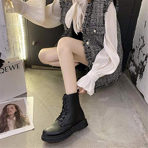 JUSEN Otoño Mujer ata Las Botas del Tobillo de la Cremallera Martin Botas, Cuero de la PU Punta Redonda de la Nieve del Invierno Botas de Las Mujeres más el tamaño 5-7,5,39