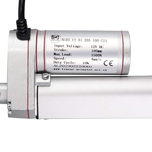 Justech 100mm Actuador Lineal Motor DC 12V 1500N para Auto RV Abridor Eléctrico de Puerta Construcción de Maquinaria Agrícola Industrial Vehículo de Barrido Limpios Buques de Carga y Otra Aplicacion