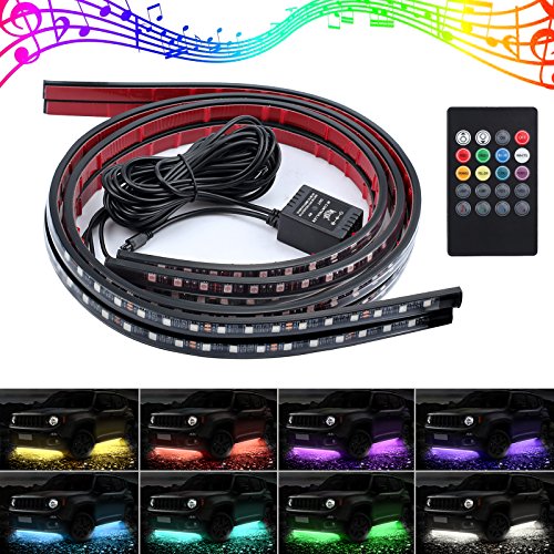 Justech Tira de LED 8 Colores Luces LED Coche con 16 Modos IP65 Neón Bajo la Luz del Resplandor del Coche 12V RGB Atmósfera Decorativa Luces con Sonido Activo y Control Remoto Inalámbrico