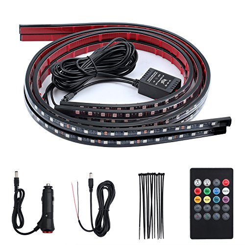 Justech Tira de LED 8 Colores Luces LED Coche con 16 Modos IP65 Neón Bajo la Luz del Resplandor del Coche 12V RGB Atmósfera Decorativa Luces con Sonido Activo y Control Remoto Inalámbrico