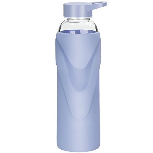 Justfwater Deporte Botella de Agua de Cristal con Funda de Silicona 420 ML