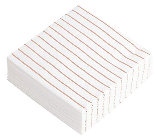 Juvale desechable servilletas de Papel (50-Pack) - Rose Hoja de Oro Rayas - 3 Capas, 6.5 x 6.5 Pulgadas doblado