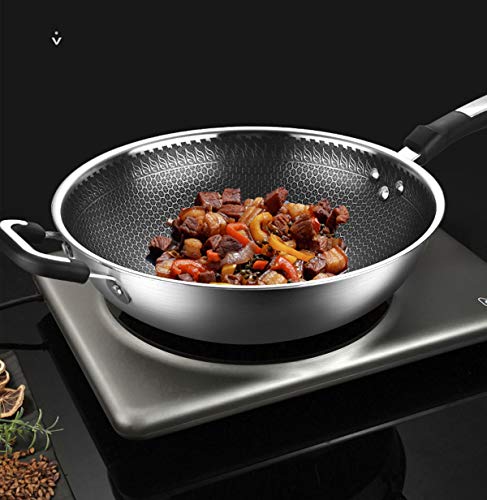 JX-PEP Estructura de Acero Inoxidable Wok Honeycomb, Antiadherente Pan sin Humo Steel Pan sin Recubrimiento, 32 cm, Gas Cocina de inducción universales,A