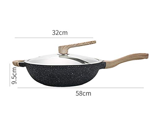 JX-PEP Tapa la Cacerola del Wok con el Vidrio, para cocinar en Hob Todo Tipos Incluyendo la inducción, Antiadherente Stirfry Pan, Utensilios de Cocina Profesional para su hogar, 32 cm, Negro