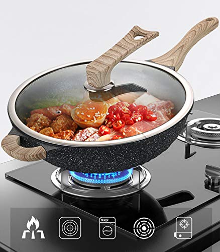 JX-PEP Tapa la Cacerola del Wok con el Vidrio, para cocinar en Hob Todo Tipos Incluyendo la inducción, Antiadherente Stirfry Pan, Utensilios de Cocina Profesional para su hogar, 32 cm, Negro