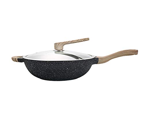 JX-PEP Tapa la Cacerola del Wok con el Vidrio, para cocinar en Hob Todo Tipos Incluyendo la inducción, Antiadherente Stirfry Pan, Utensilios de Cocina Profesional para su hogar, 32 cm, Negro