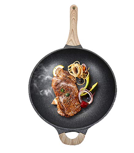 JX-PEP Tapa la Cacerola del Wok con el Vidrio, para cocinar en Hob Todo Tipos Incluyendo la inducción, Antiadherente Stirfry Pan, Utensilios de Cocina Profesional para su hogar, 32 cm, Negro