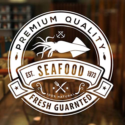 JXFFF Mariscos Logo Banner Etiqueta de la Pared Fresca Vinilo Interior Restaurante Comedor decoración Ventana calcomanía Mercado pescadería 57x57 cm