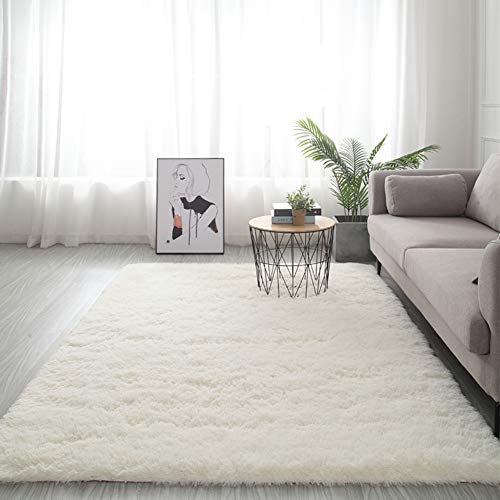 JYAcloth Shaggy Alfombra para El Salón, Felpa Alfombra área Pelo Largo Mullida Alfombra del Piso,Rectángulo Antideslizante Alfombra Grueso Dormitorio Tapetes De Piso-arroz Blanco 200x250cm(79x98inch)