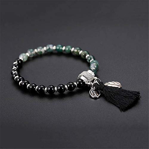 JZHJJ Simple Pulsera de Pareja de Moda clásica Joyería púrpura de la Etiqueta de la Borla de la Pulsera de Piedra Negra de la Manera Incluye: Pulsera, Pulsera roja, Pulsera para Hombre.