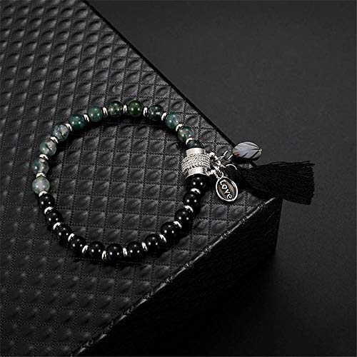 JZHJJ Simple Pulsera de Pareja de Moda clásica Joyería púrpura de la Etiqueta de la Borla de la Pulsera de Piedra Negra de la Manera Incluye: Pulsera, Pulsera roja, Pulsera para Hombre.