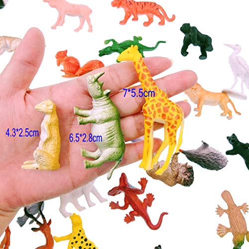 JZK Set de 53 Piezas Mini Juguetes Animales Selva plástica para niños Animales Salvajes Juguete Figuras Animales zoológico Regalo Fiestas cumpleaños Navidad