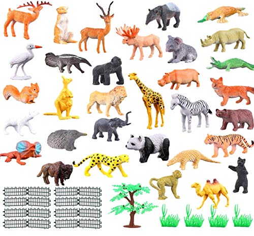 JZK Set de 53 Piezas Mini Juguetes Animales Selva plástica para niños Animales Salvajes Juguete Figuras Animales zoológico Regalo Fiestas cumpleaños Navidad