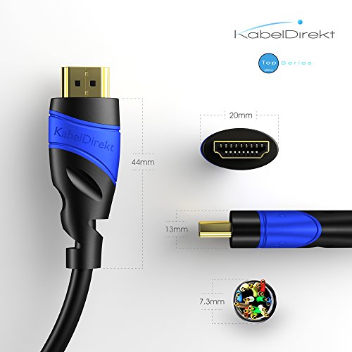 KabelDirekt TOP Series - Cable HDMI 4K, compatible con HDMI 2.0a/b, 2.0. 1.4a, 4K Ultra HD, 3D, Full HD 1080p, HDR, ARC High Speed con Ethernet, PS4, XBOX, HDTV, 1.5 m, TOP Series, Negro/Azul