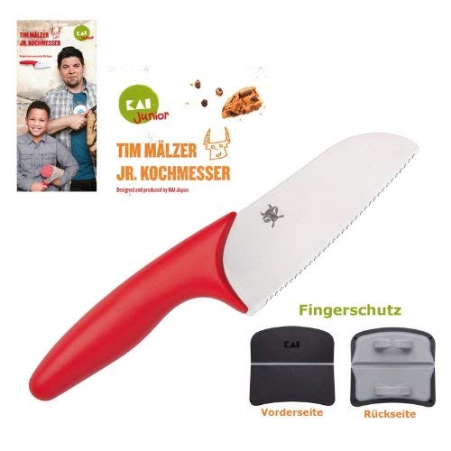 Kai Tim Mälzer - Cuchillo de Cocina Infantil con Protector de Dedos, 11 centímetros, Color Rojo