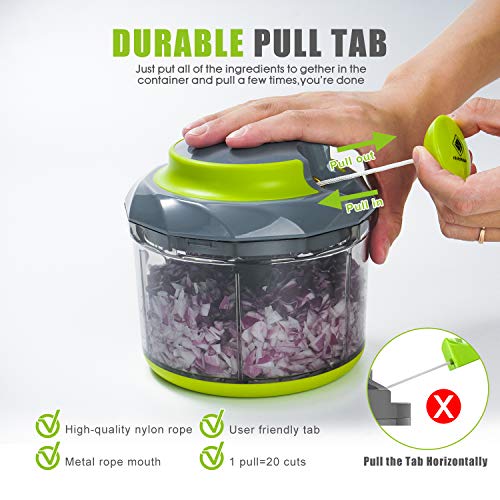 Kalokelvin - Picadora manual de 4 tazas para frutos secos, hierbas, cebollas, frutas, verduras, ensalada, pesto, ensalada, col, puré, sin BPA