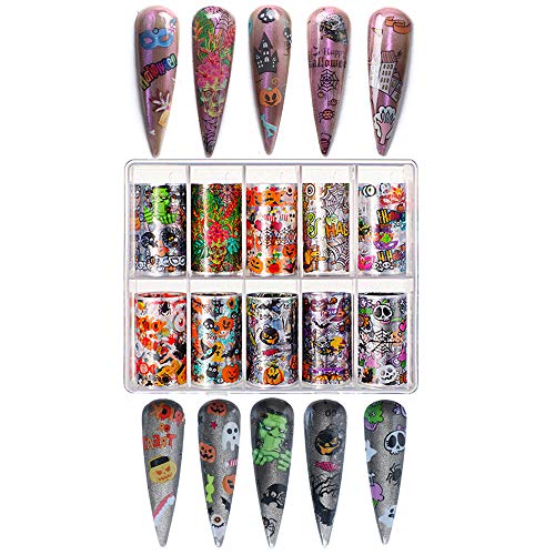 Kalolary 20 Rollos Halloween navidad Nail Art Foil, Holográfico Nail Stickers Tips Wraps Foil Transfer Sticker Glitters Kit de decoración para manicura Acrílico DIY Decoración