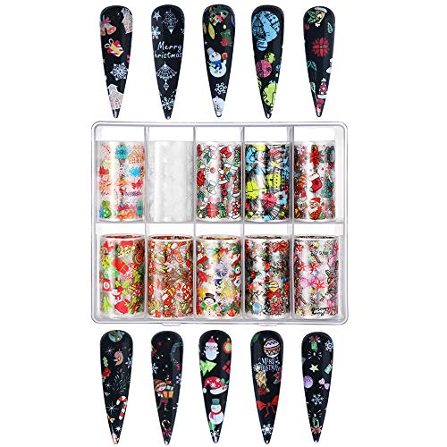 Kalolary 20 Rollos Halloween navidad Nail Art Foil, Holográfico Nail Stickers Tips Wraps Foil Transfer Sticker Glitters Kit de decoración para manicura Acrílico DIY Decoración