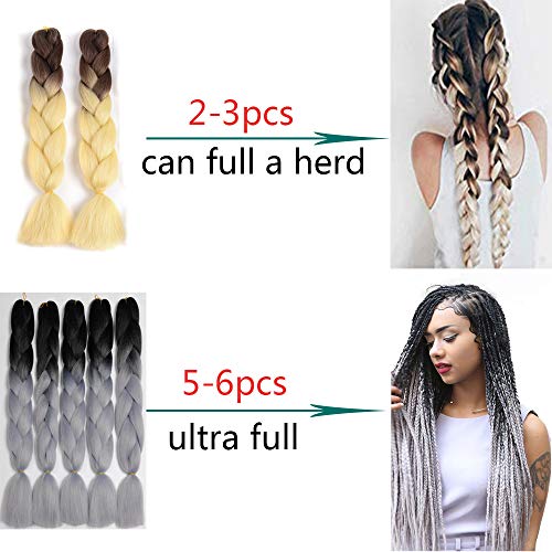 Kanekalon Black to Silver Jumbo Ombre Braid Synthetic Hair Extensions, 100G / PC 24"For African Crochet Braids Hair Extensions 3PCS / LOT