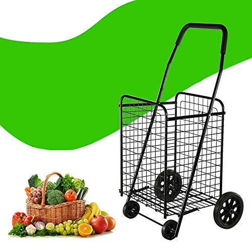 KEKEYANG Compras Carrito de la Compra con Ruedas de 4 Ruedas Carro autoservicio Carrito de supermercado Plegable Mercado DE Lavado DE Utilidad portátil (Negro) (Color: Negro, Tamaño: 44,5 * 52 * 97,5