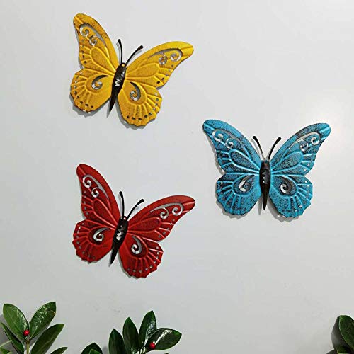 kelihood Mariposa de Metal Arte de Pared Escultura de decoración de Pared inspiradora Escultura para Colgar en la Pared Regalos para Colgar Decoraciones para Interiores y Exteriores (3 Piezas/Juego)