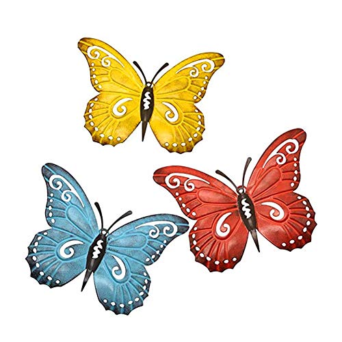 kelihood Mariposa de Metal Arte de Pared Escultura de decoración de Pared inspiradora Escultura para Colgar en la Pared Regalos para Colgar Decoraciones para Interiores y Exteriores (3 Piezas/Juego)