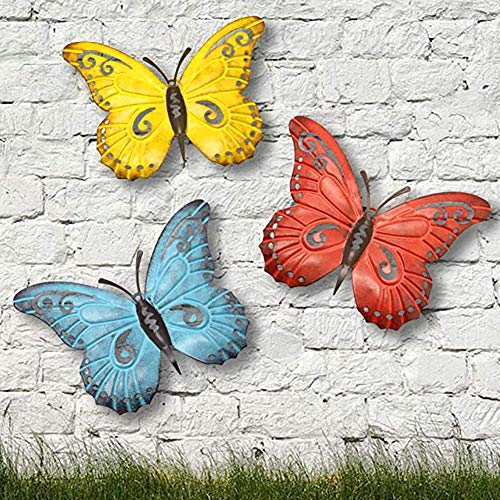 kelihood Mariposa de Metal Arte de Pared Escultura de decoración de Pared inspiradora Escultura para Colgar en la Pared Regalos para Colgar Decoraciones para Interiores y Exteriores (3 Piezas/Juego)