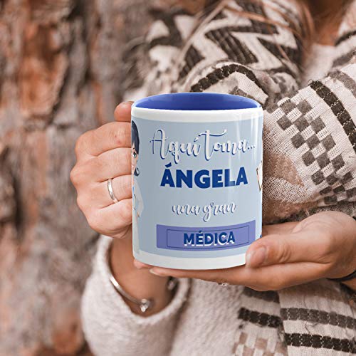 Kembilove Taza de Café de la Mejor Médica del Mundo Personalizada con el Nombre – Taza de Desayuno para la Oficina – Taza de Café y Té para Profesionales – Taza de Cerámica Impresa para Médicas