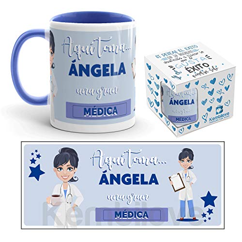 Kembilove Taza de Café de la Mejor Médica del Mundo Personalizada con el Nombre – Taza de Desayuno para la Oficina – Taza de Café y Té para Profesionales – Taza de Cerámica Impresa para Médicas