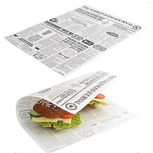 Kerafactum - 20 hojas de cera resistentes a la grasa para bolsas de patatas y patatas fritas adecuadas para francesas con diseño de periódicos Daily News