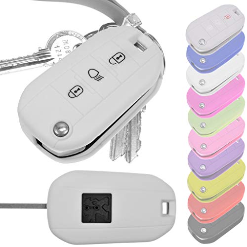 Key Soft Case Cover Estuche Protector Llave del Coche Peugeot 208 308 5008 2008 Expert Citroen C3 C4 Spacetourer Llave Plegable/Color: Blanco