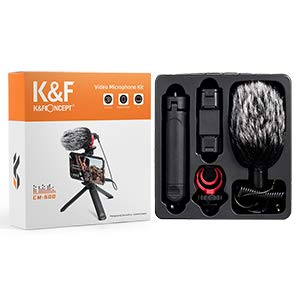 K&F Concept-Micrófono Condensador Portátil con Soporte para Móvil, Paraviento de Peluche, Mini Trípode, 2 Cables Jack 3.5mm, Micrófono Direccional para Teléfonos Móviles, pc, Cámara Refelx DSLR, Video