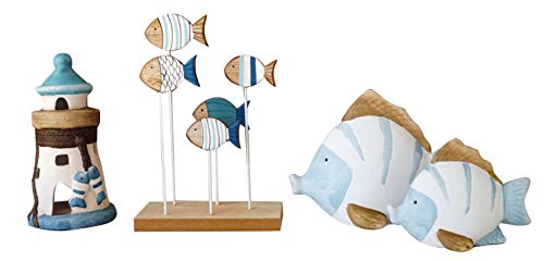 khevga - Decoración marítima para cuarto de baño con diseño de peces, color terracota, azul y blanco, juego de 2