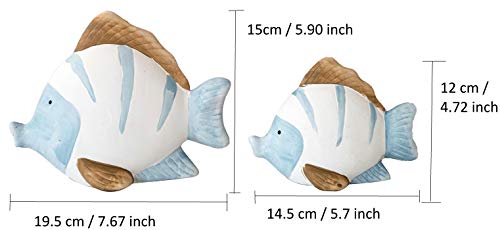 khevga - Decoración marítima para cuarto de baño con diseño de peces, color terracota, azul y blanco, juego de 2