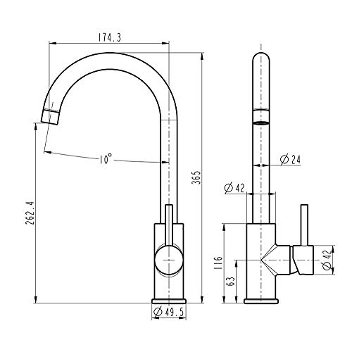 Kibath 450361 Grifo Monomando NIE caño Alto Lacado en Color Blanco Mate. Altura Total Desde la Base 36,5 cm. Ideal para fregaderos de Cocina o lavabos Altos Tipo Bol. Repuestos garantizados