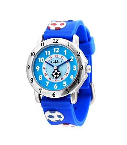 KIDDUS Reloj Educativo de Calidad para niña y niño. Analógico de Pulsera, con Ejercicios Time Teacher para Aprender a Leer y Decir la Hora. Mecanismo de Cuarzo japonés. RE0270 Futbol