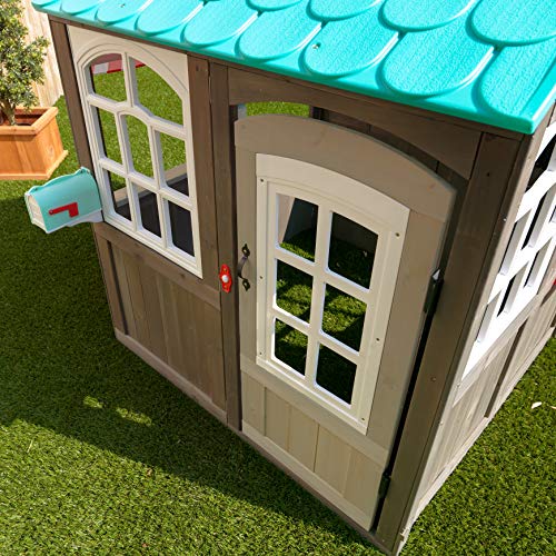 KidKraft- Casa de juguete de exteriores con un toldo a rayas como el de las cafeterías (casa de juguete de madera para exteriores) Playhouse, Color Marrón (419)