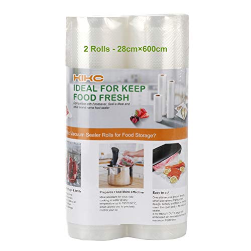 Kikc Rollos al Vacio para, Bolsa de vacío Adecuada para sellador al vacío y Sous Vide, Apta para Uso Personal y Comercial, Gran compatibilidad 28x600cm 2 Rollos